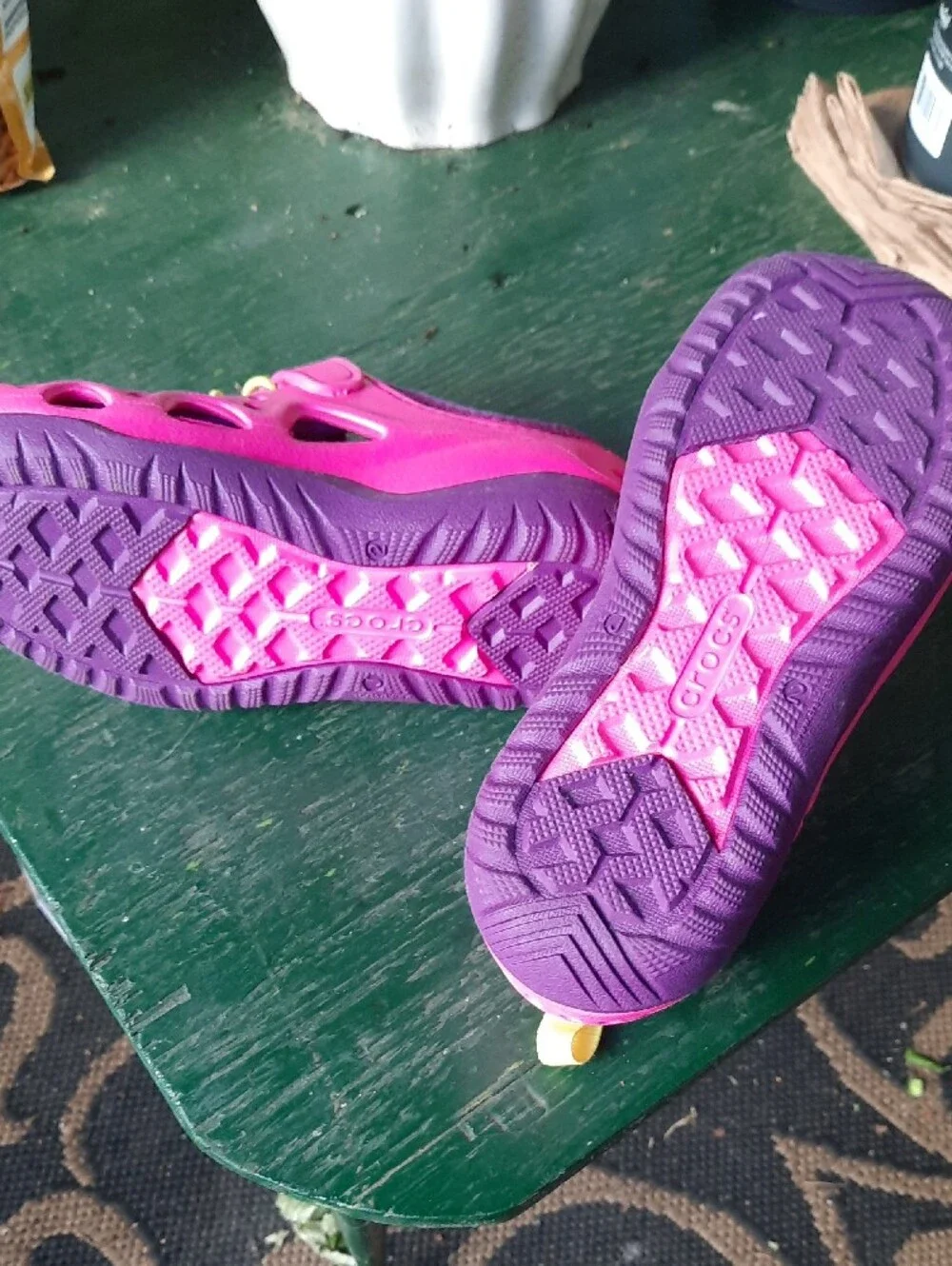 CROCS Kids Pink Water Shoes with Yellow Accents